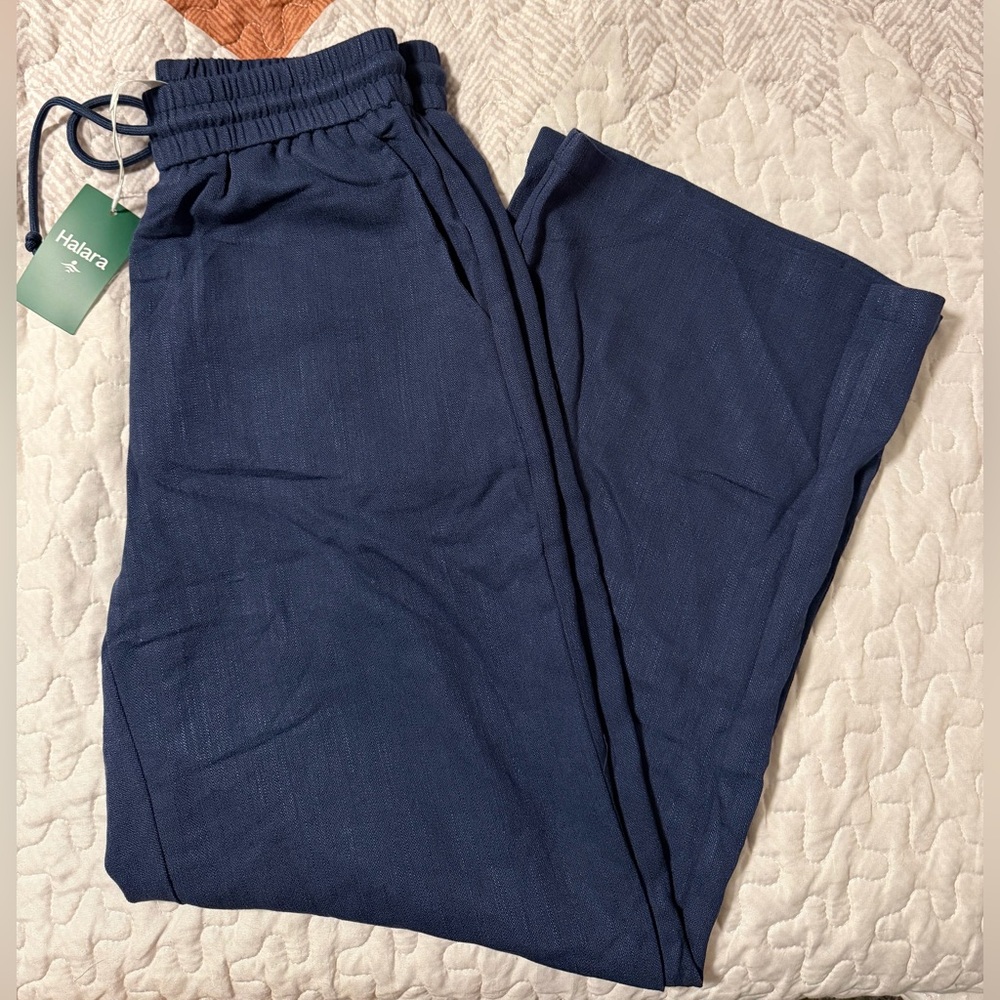 Halara High Waisted Drawstring Pocket Wide Leg Casual Linen-Feel Pants - Picture 4 of 5